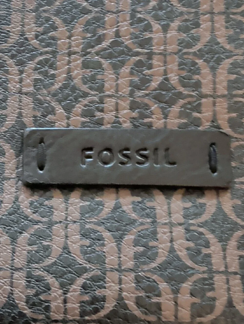 Fossil Brown Monogram Crossbody with Black Strap